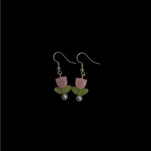 Pink Tulip Earrings (Gold)